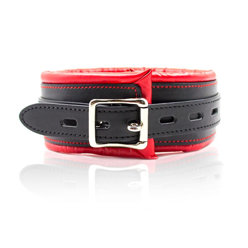 Collar con Correa de Metal e Interior Acolchado Negro Rojo