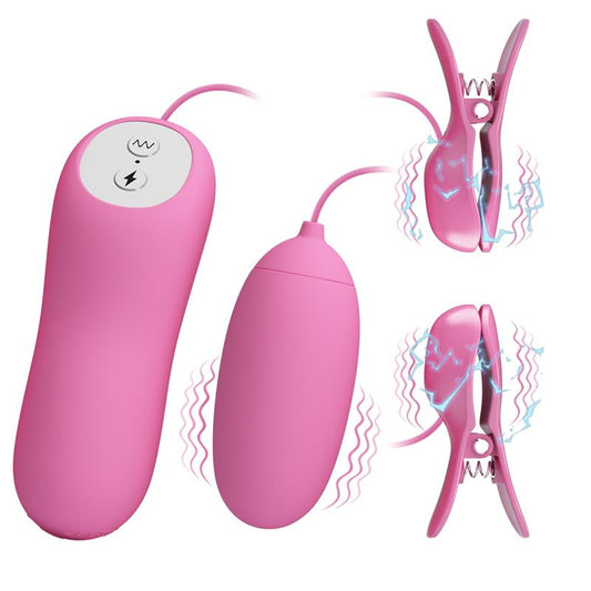 Pinzas para Pezones y Huevo Vibrador con Electro shock